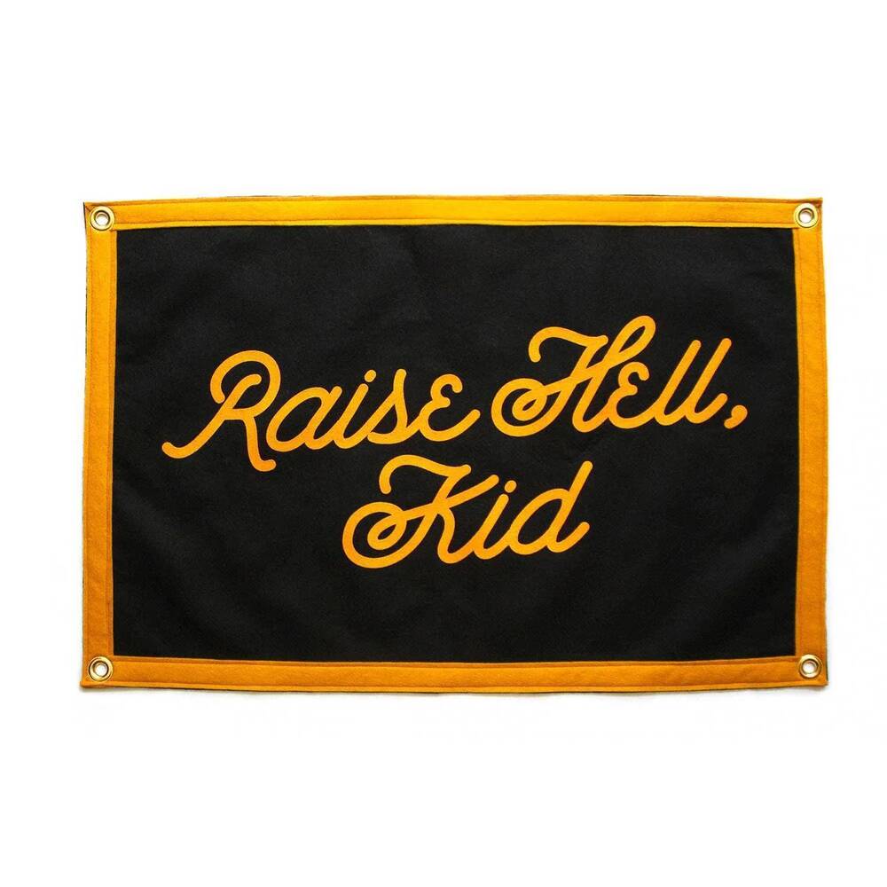 NEW OXFORD PENNANT raise hell, kid camp flag in black